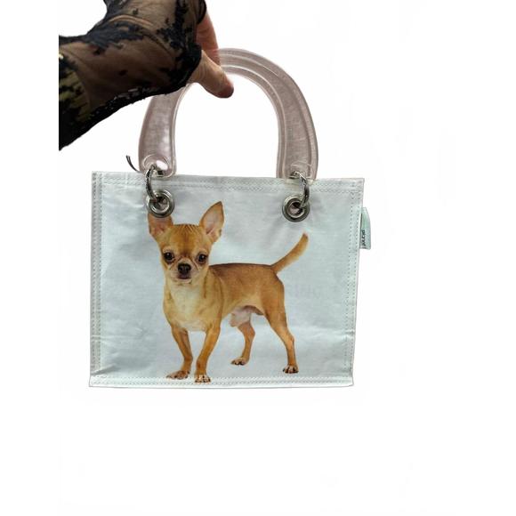 NEW COUTURE PLANET women's upcycled newspaper chihuahua handbag in multi - Picture 1 of 2